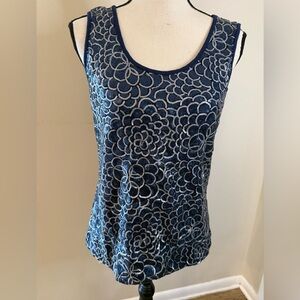 Carol Little swirled sequined sleeveless top scoop neckline bright blue back LG